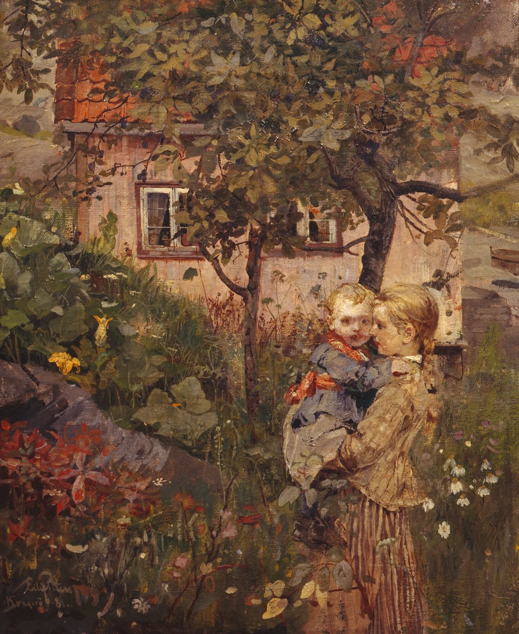Lapset puutarhassa tekijältä Hjalmer Eilif Emanuel Peterssen