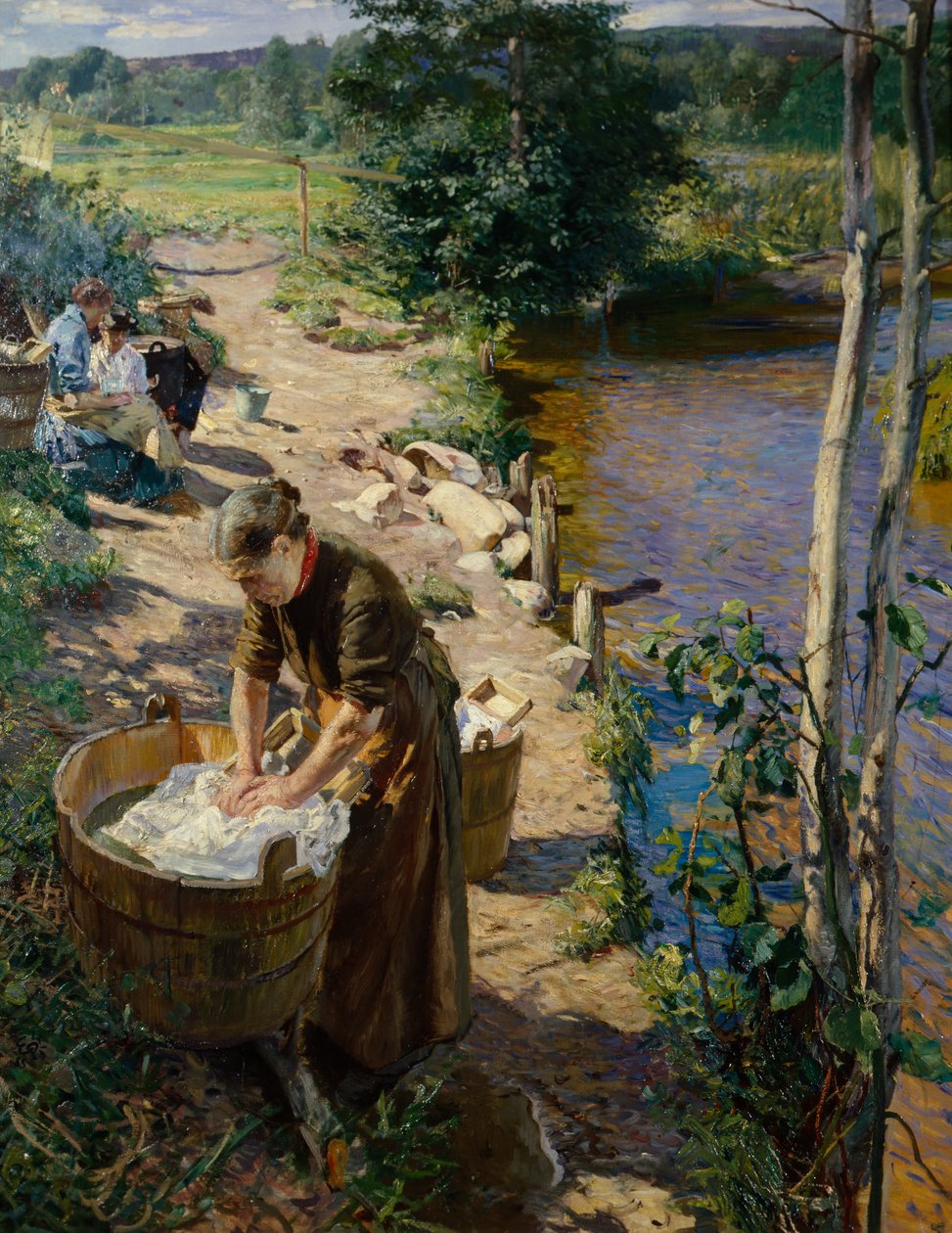 Siivoojat joen rannalla tekijältä Hjalmer Eilif Emanuel Peterssen