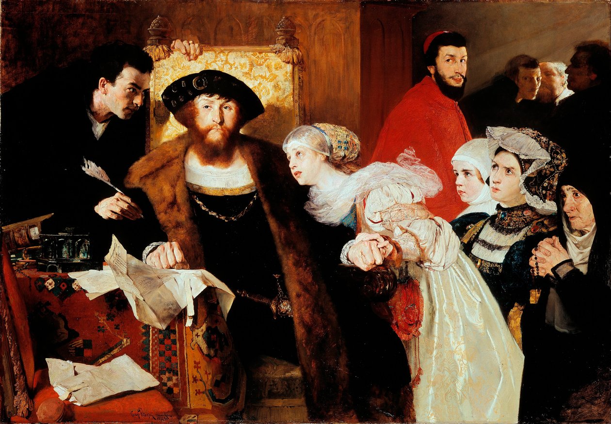 "Christian II allekirjoitti Torben Oxen kuolemantuomion vuonna 1517" (Christian II Signing the Death Warrant of Torben Oxe) Eilif Peterssenin (1852-1928) maalaus - 1876 - Öljy kankaalle - Koko 141,5x200 cm National Museum of A tekijältä Hjalmer Eilif Emanuel Peterssen