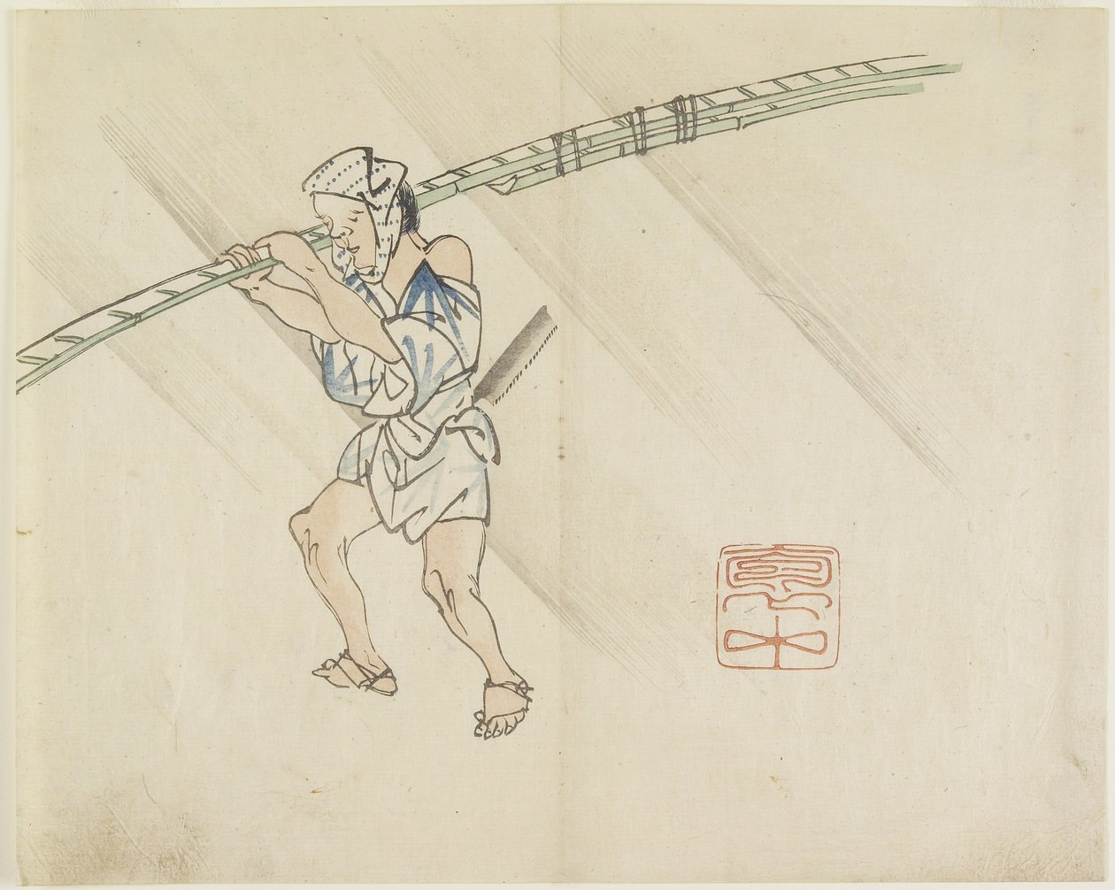(Bamboo Pole Vendor), c. 1830 tekijältä Hogyoku
