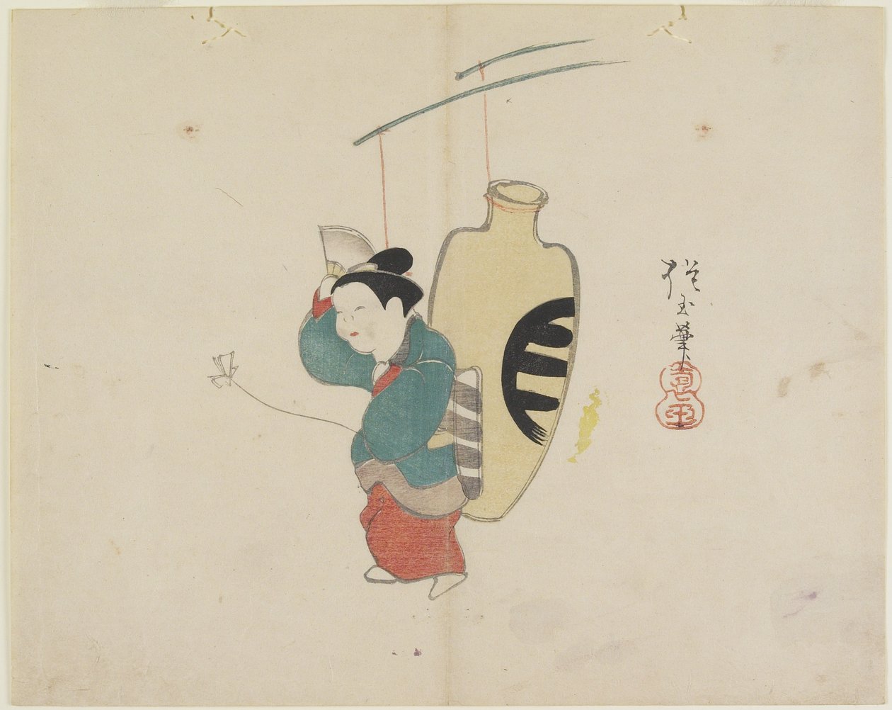 (Mobile of Woman Figuuri ja Sake Bottle), c. 1830 tekijältä Hogyoku