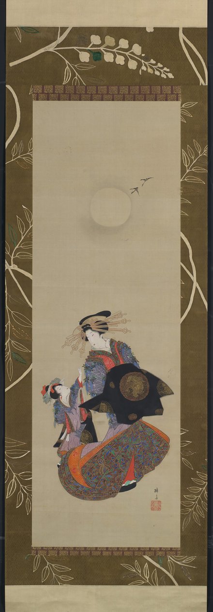 Yoshiwaran kaunotar oppipoikalla Moonlightissa, 1800-luku. tekijältä Hokuba