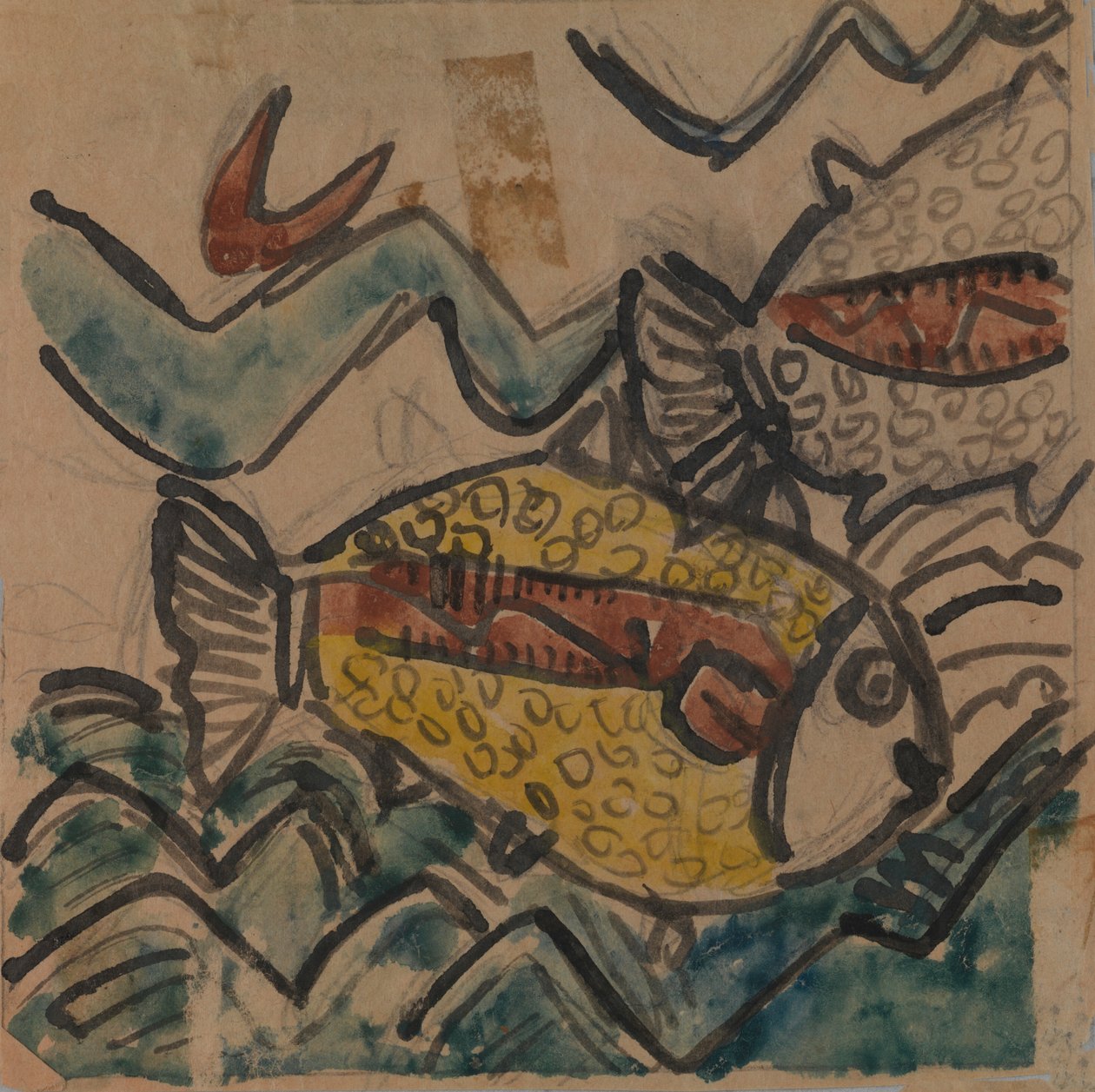 Kalasuunnittelu keraamiseen lautaseen, n. 1930-1939. tekijältä Holcha Krake