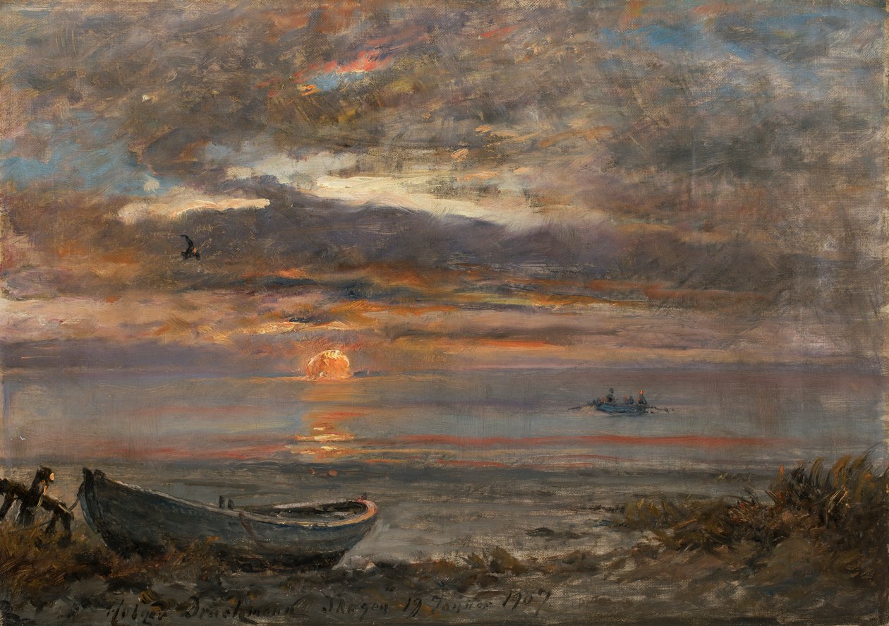 Auringonlasku tammikuun päivänä Skagenissa. tekijältä Holger Drachmann