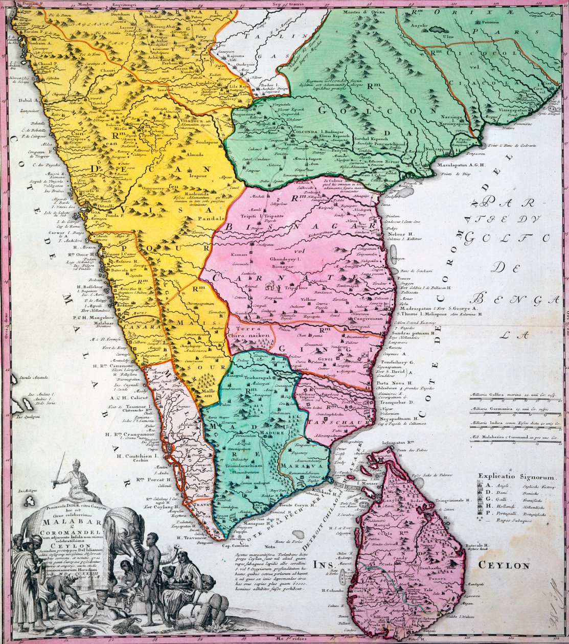 Intian niemimaan kartta, 1733 (käsinvärinen kaiverrus) tekijältä Homann Heirs Company