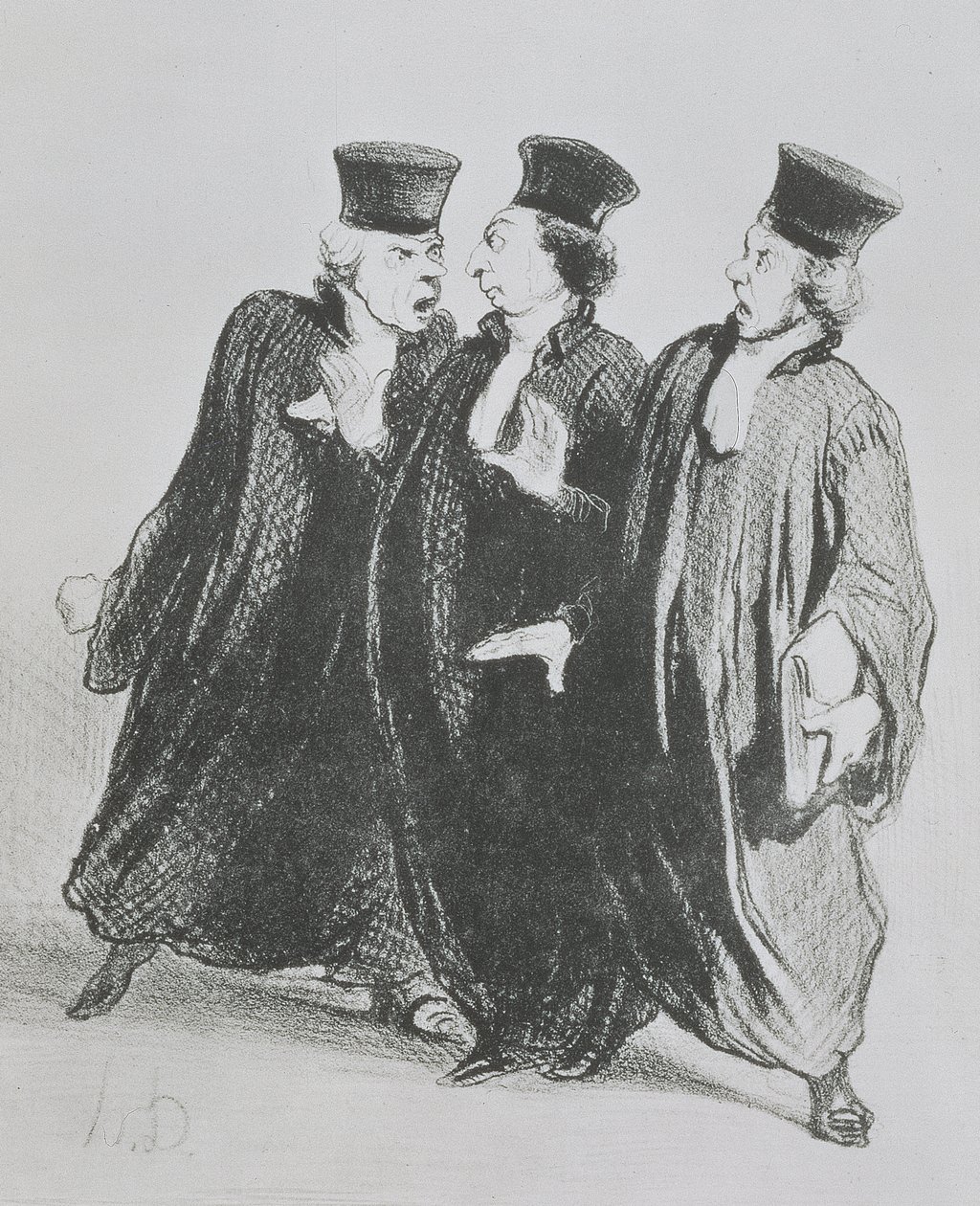 A Dispute Outside the Courtroom, sarjasta "Les Gens de Justice" n. 1846 (hiili paperilla) tekijältä Honoré Daumier