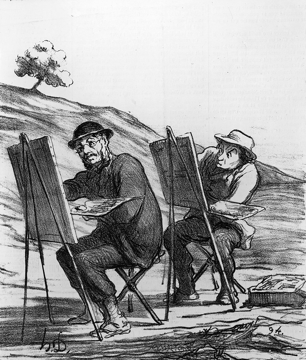 Sarjakuva lamppuilevia maisemamaalareita, Charivari-lehdestä, 12. toukokuuta 1865 tekijältä Honoré Daumier