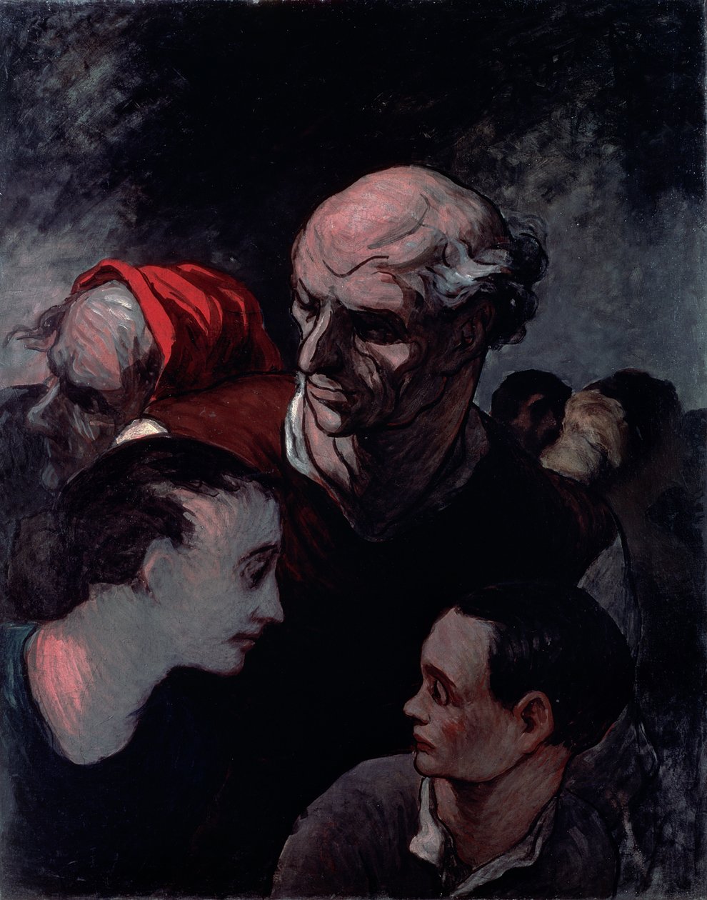 Perhe barrikadilla Pariisin kommuunin aikana 1870 tekijältä Honoré Daumier