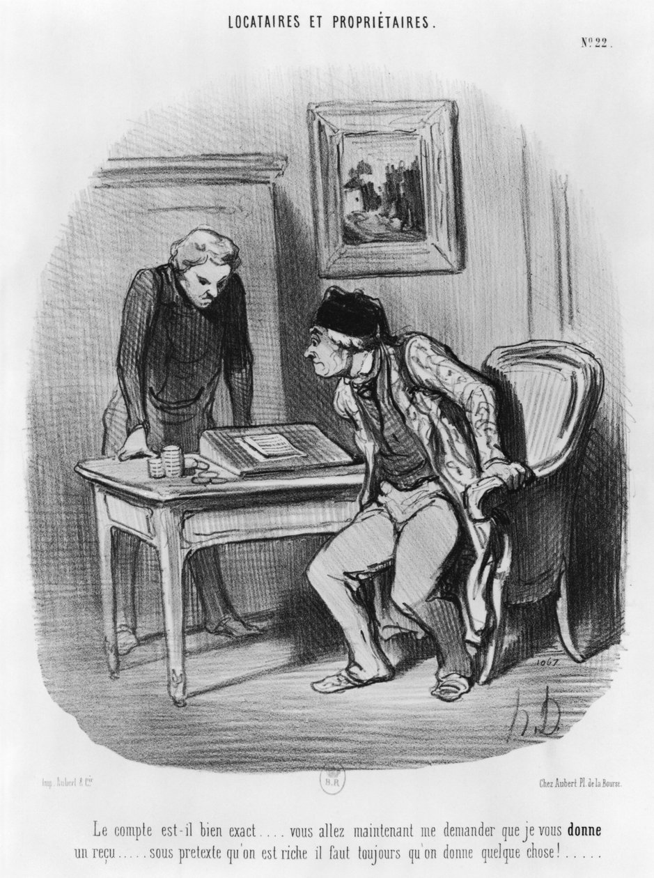 "Onko se oikea määrä", levy 22 sarjasta "Vuokralaiset ja omistajat", tekijältä Honoré Daumier