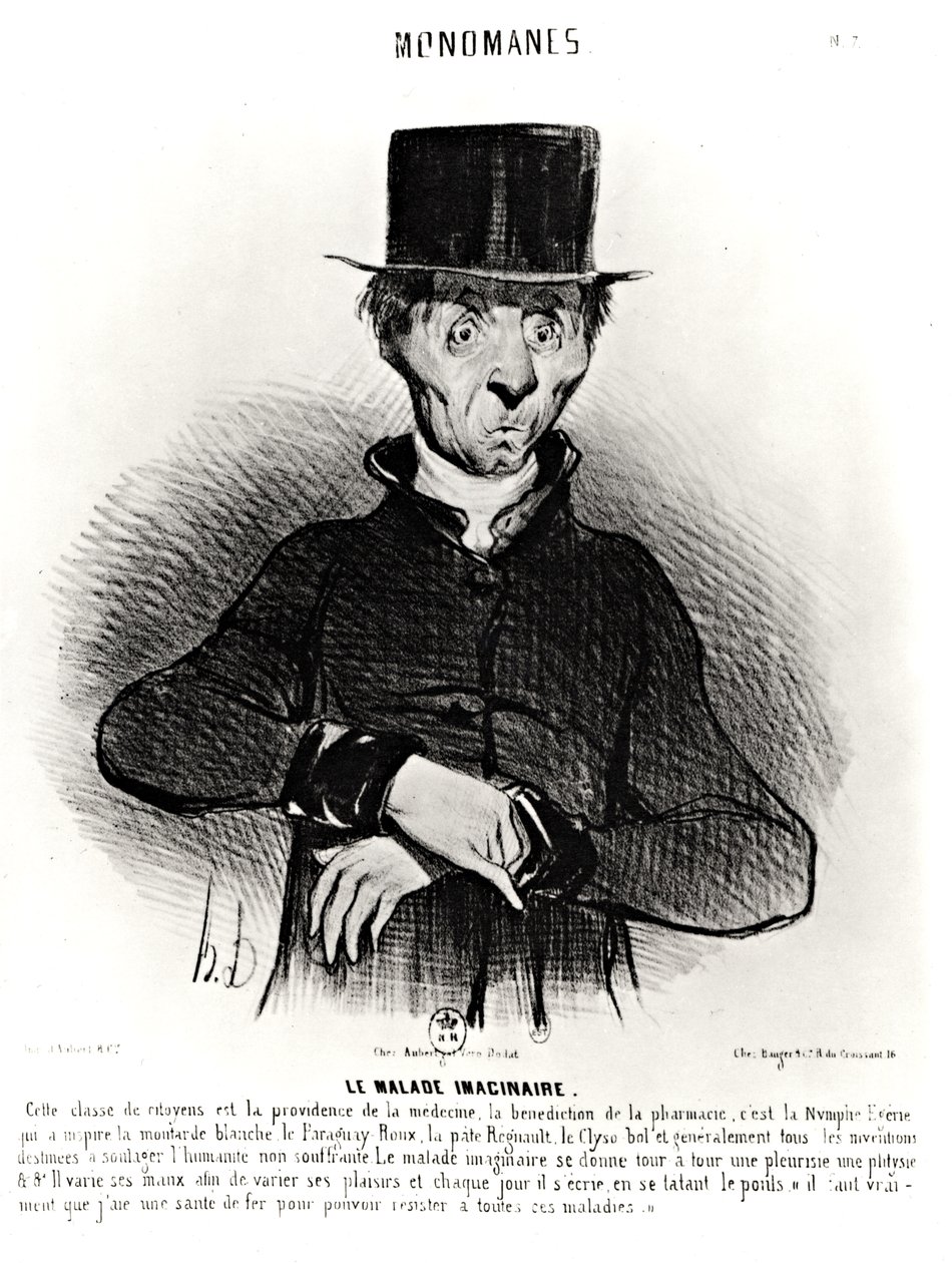 Le Malade Imaginaire, sarjasta "Monomanes", 1830 tekijältä Honoré Daumier