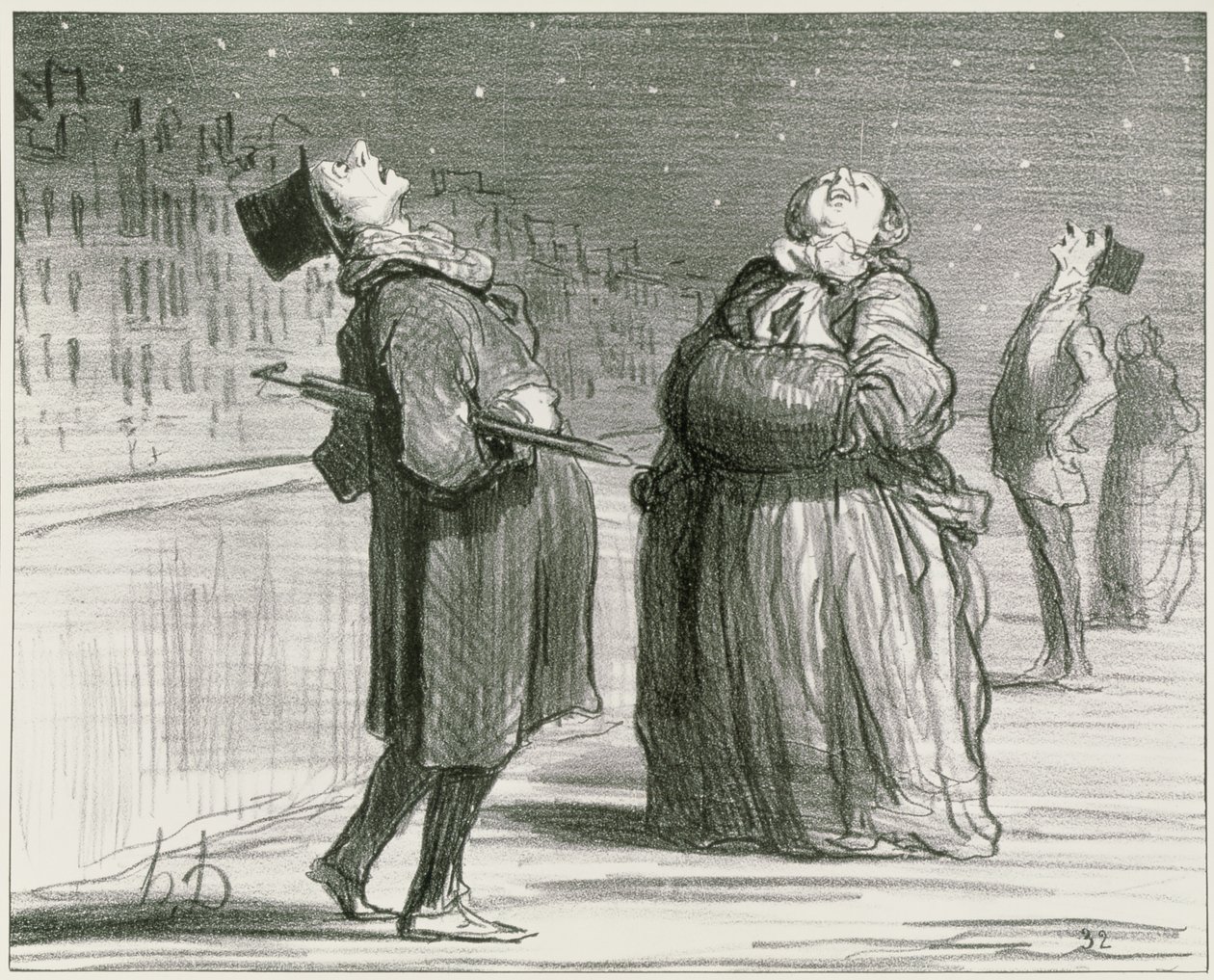 Sarja "Aktuaalit", pariisilaiset odottavat kuuluisan komeetan saapumista, levy 370, kuva "Le Charivarista", 25. helmikuuta 1857 tekijältä Honoré Daumier