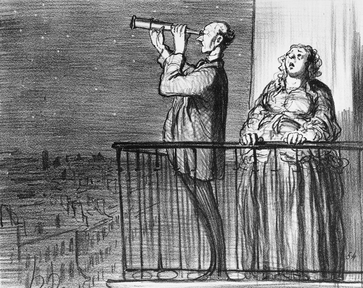 Sarja "Actualites", komeetta, Parisiens incredules, levy 394, kuva "Le Charivarista", 1. toukokuuta 1857 tekijältä Honoré Daumier