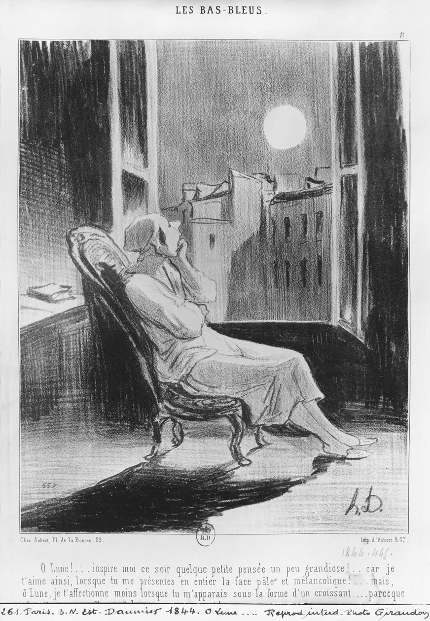 Sarja "Les Bas-Bleus", Oi kuu!..., levy 8, kuvitus lehdestä "Le Charivari", 28. helmikuuta 1844. tekijältä Honoré Daumier