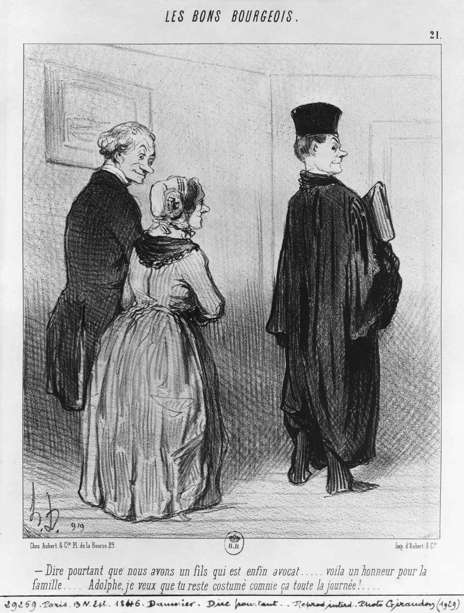 Sarja "Les Bons Bourgeois", eikö olekin ihmeellistä saada poika, joka on lakimies, levy 21, kuva "Le Charivarista", 27. lokakuuta 1846 tekijältä Honoré Daumier