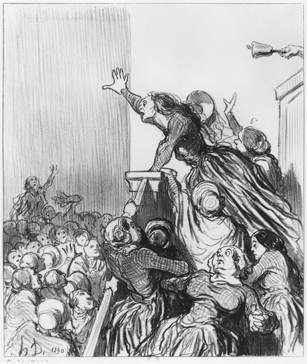 Sarja "Les Divorceuses", levy 1, kuvitus "Le Charivarista", 4. elokuuta 1848 tekijältä Honoré Daumier