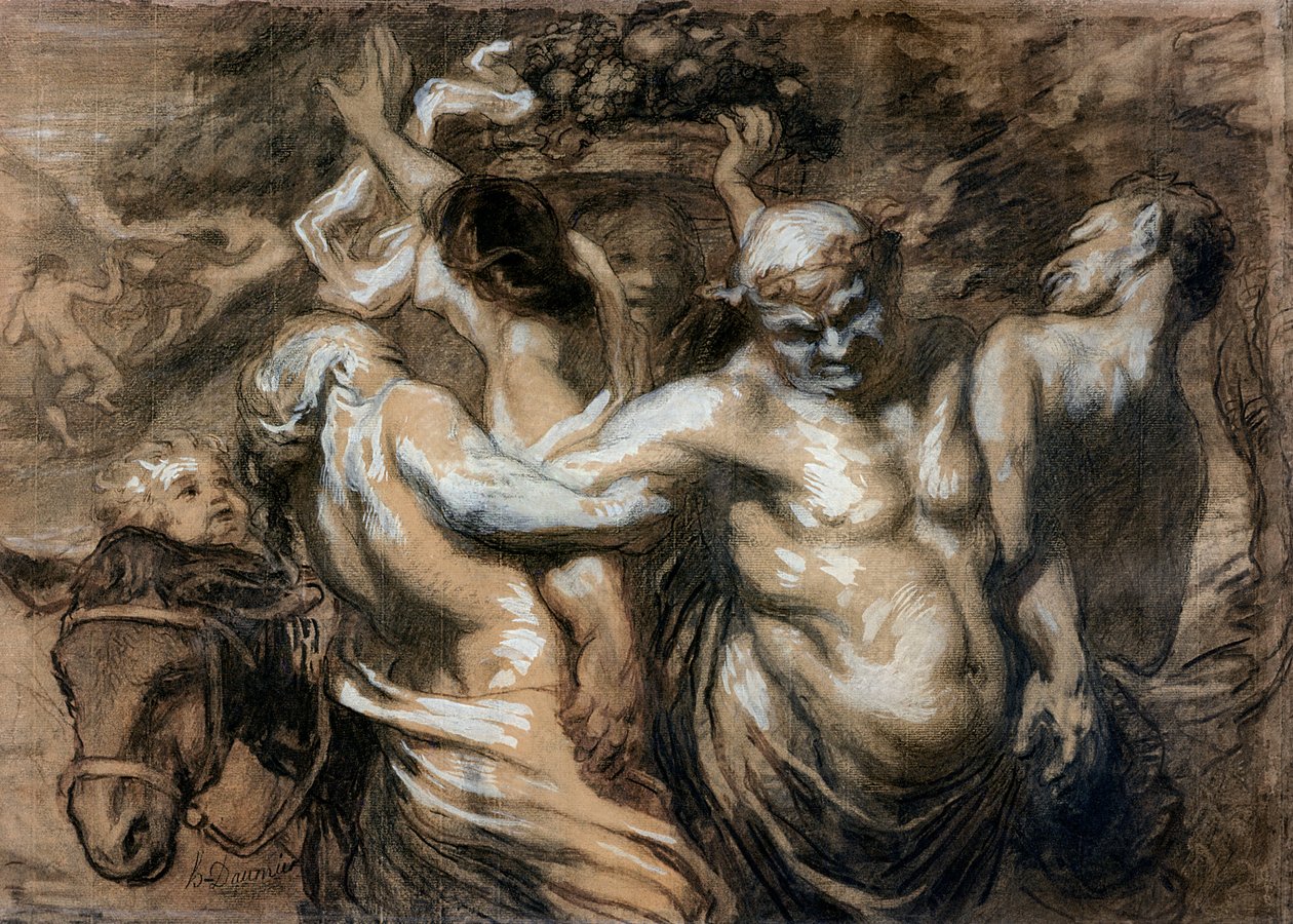 Drunken Silenus (hiili ja vartalonväri paperilla) tekijältä Honoré Daumier