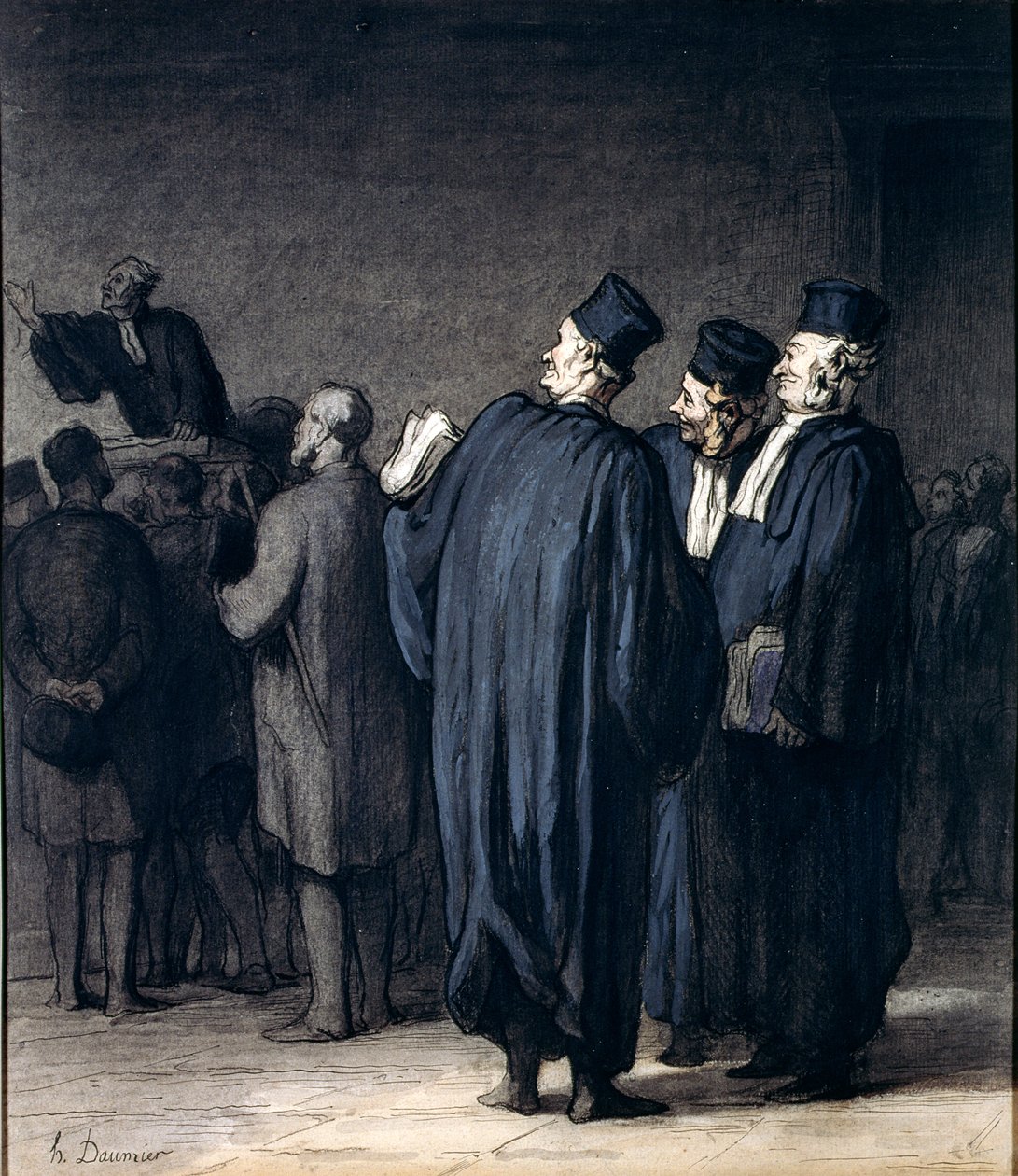 Lakimiehet, 1870-75 (wc, kynä, muste ja värikynä paperilla) tekijältä Honoré Daumier