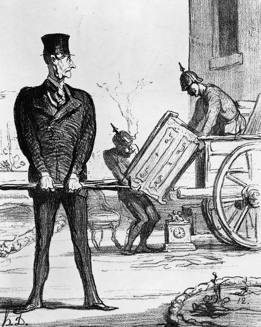 "The New Victory Chariot", karikatyyri "Le Charivarista", 20. helmikuuta 1871 tekijältä Honoré Daumier