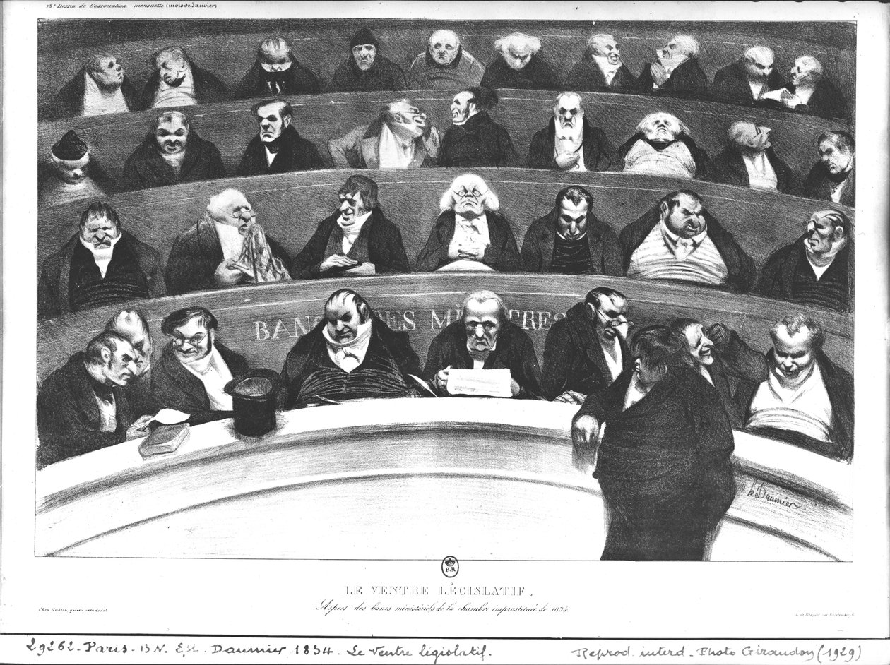 Lainsäätäjän vatsa, vuoden 1834 ministeripenkit tekijältä Honoré Daumier