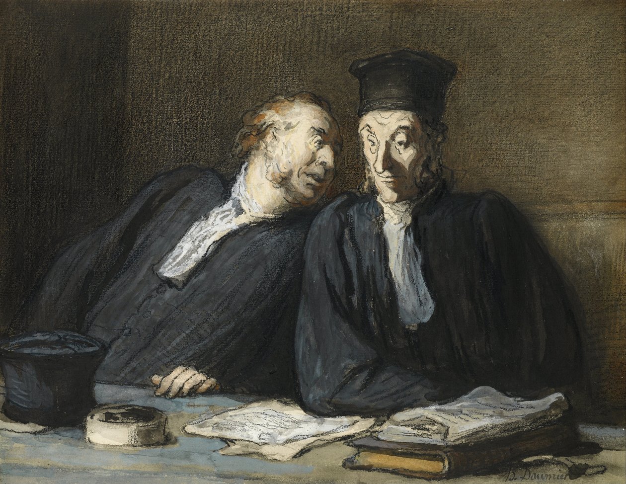 Kaksi lakimiestä keskustelemassa tekijältä Honoré Daumier