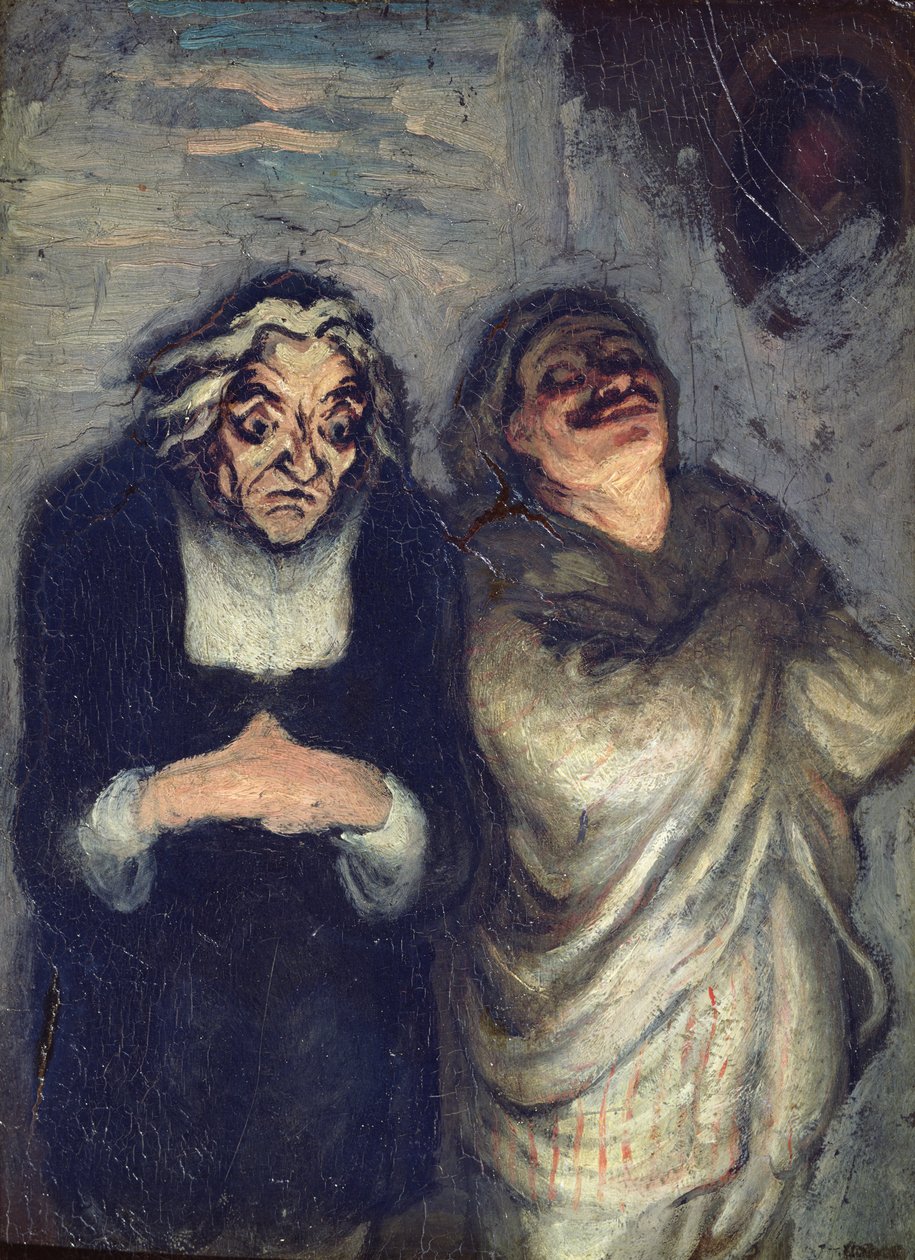 Un Scapin tai Sc ène de comédie, n. 1863-1865 (öljy puulle) tekijältä Honoré Daumier