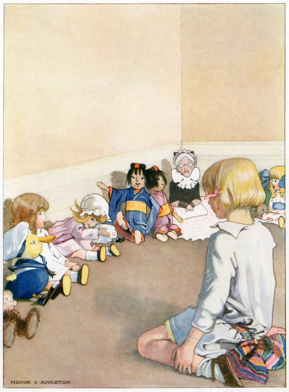 "Kesti heistä vähän aikaa ollakseen taas ihan hyviä", kuvitus teoksesta "Josephine is Busy", kirjoittanut H.C. Cradock, julkaisija Blackie & Son, Ltd. (väri litho) tekijältä Honor Charlotte Appleton