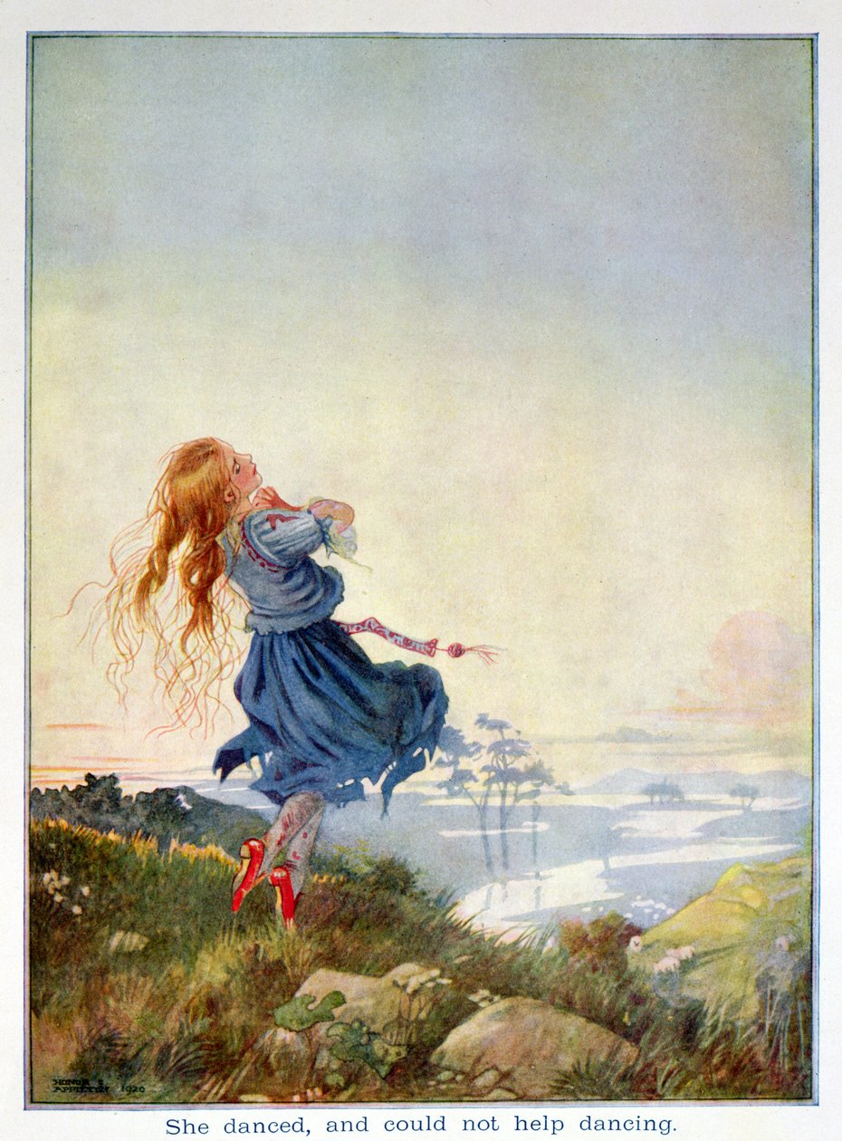 Hän tanssi, eikä voinut auttaa tanssimaan, "Punaiset kengät" Hans Christian Andersenin (1805-75) "Fairy Stories" -painoksessa 1920 (akvarelli paperille) tekijältä Honor Charlotte Appleton