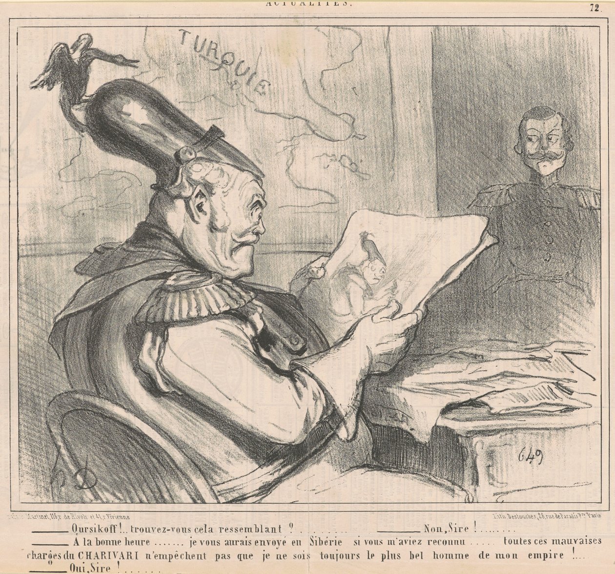 "-Ouriskoff!...Löytyykö sinusta samanlaiselta?" Uutisista tekijältä Honoré Daumier