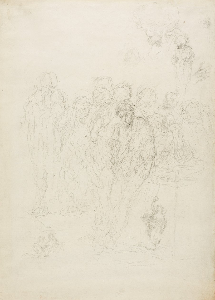 Ryhmä miehiä ja muita luonnoksia, 1857 tekijältä Honoré Daumier