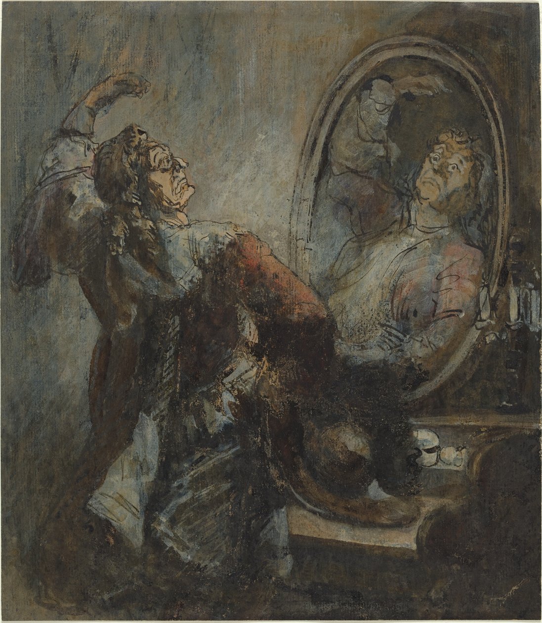 Näyttelijä poseeraa peilin edessä tekijältä Honoré Daumier