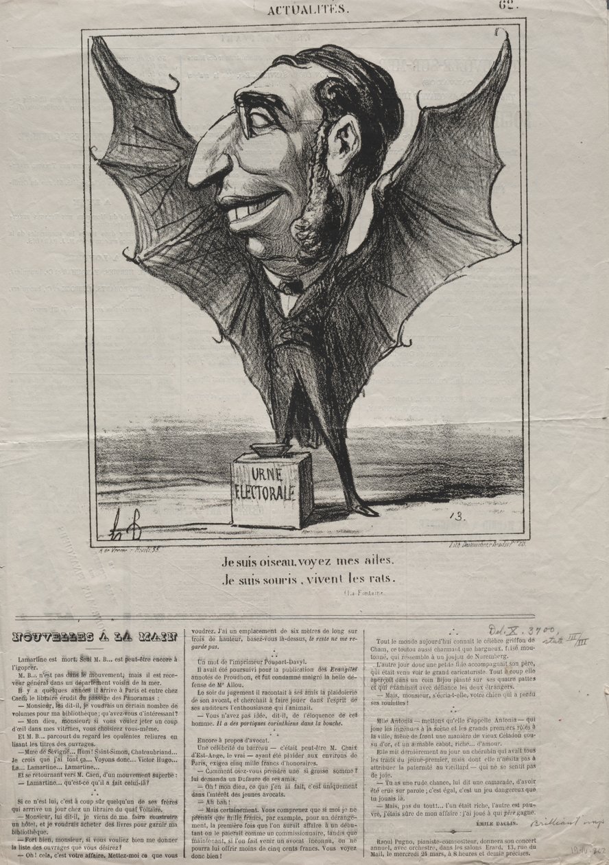 Tosiasiat (nro 62): Olen lintu, katso siipeni.. tekijältä Honoré Daumier