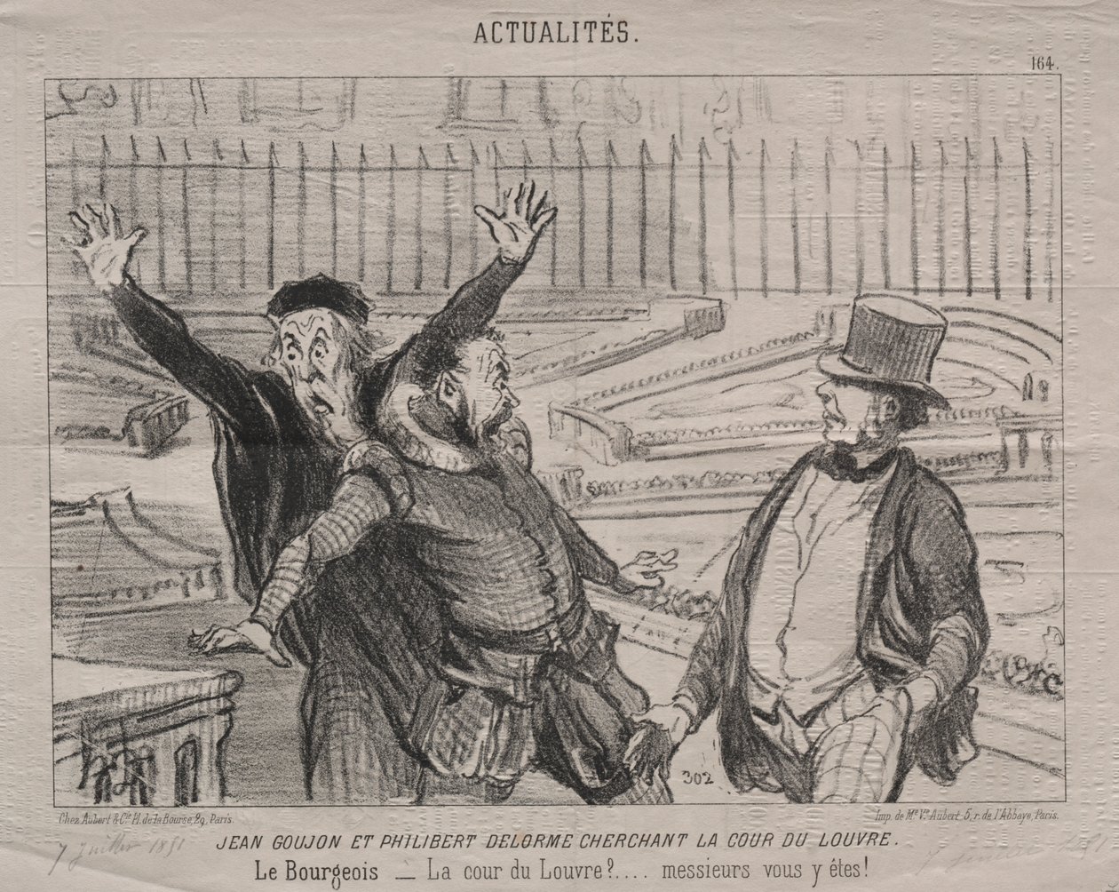 Tosiasiat (levy 164): Jean Goujon ja Philibert Delorme etsivät Louvren sisäpihaa tekijältä Honoré Daumier
