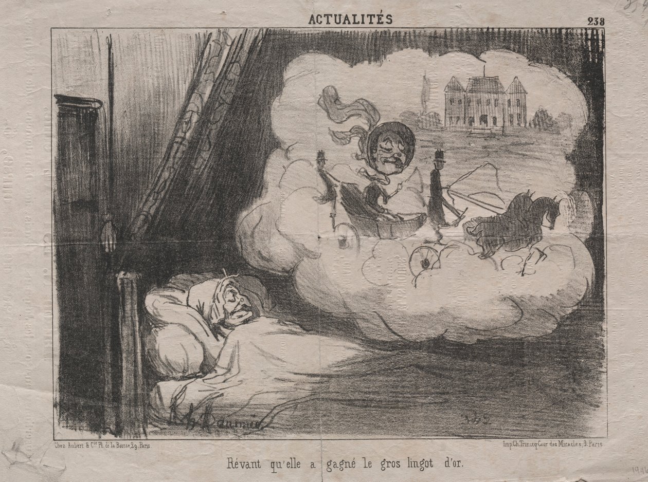 Tosiasiat nro 238: Unelmoi, että hän oli voittanut monia kultaharkkoja, 1851. tekijältä Honoré Daumier