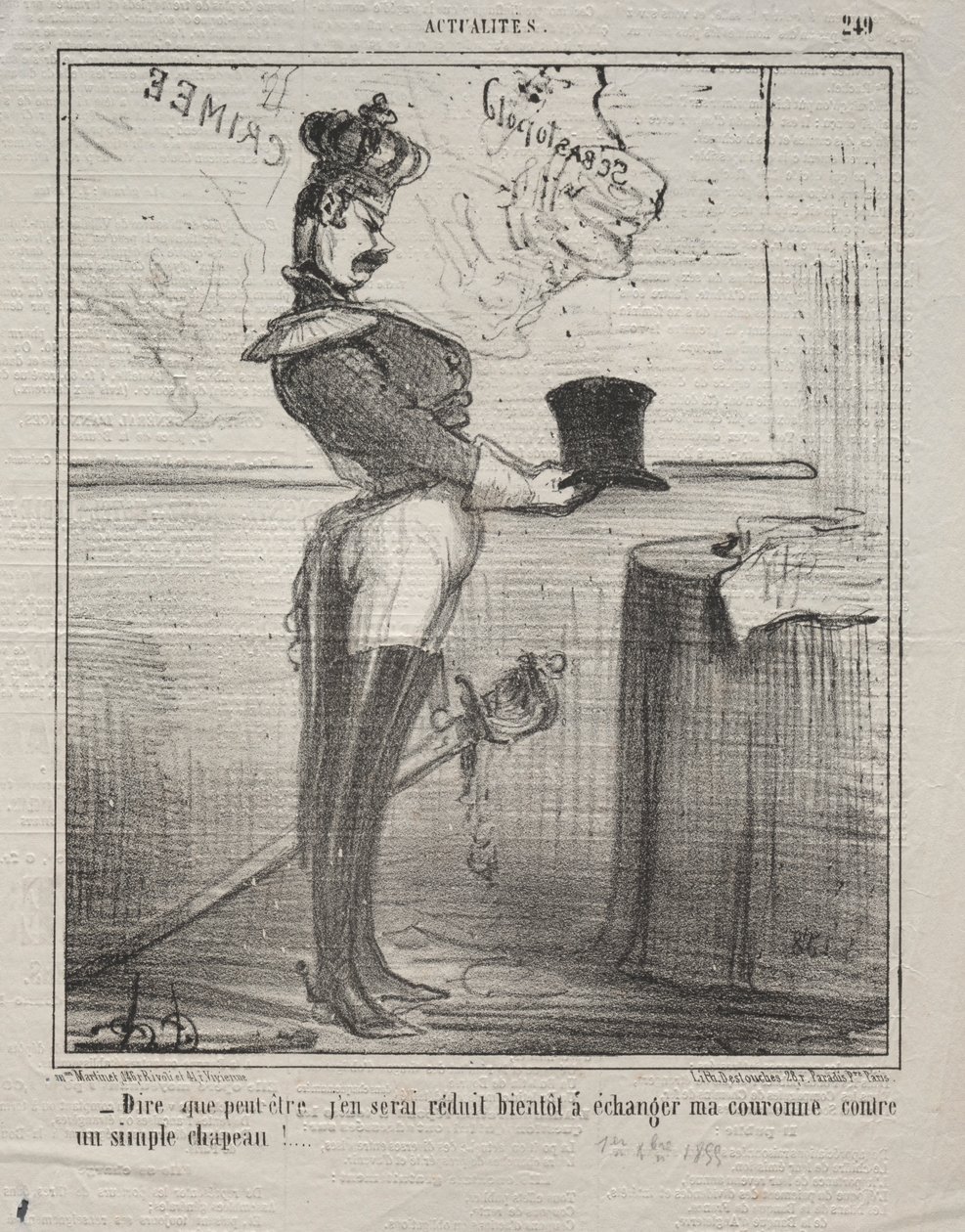 Tosiasiat nro 249: Sanotaan, että joudun pian vaihtamaan kruununi..., 1855. tekijältä Honoré Daumier