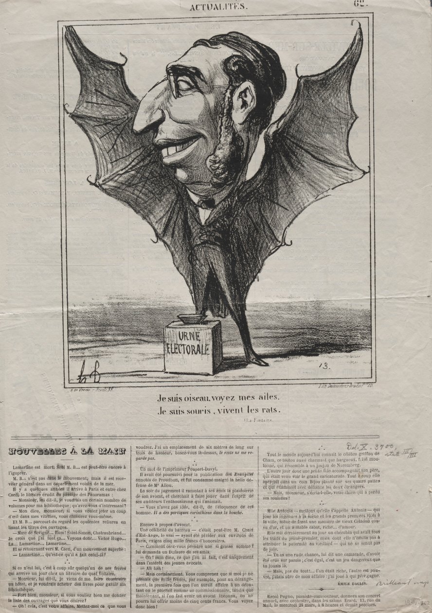 Tosiasiat nro 62: Olen lintu, katso siipeni..., 1869. tekijältä Honoré Daumier