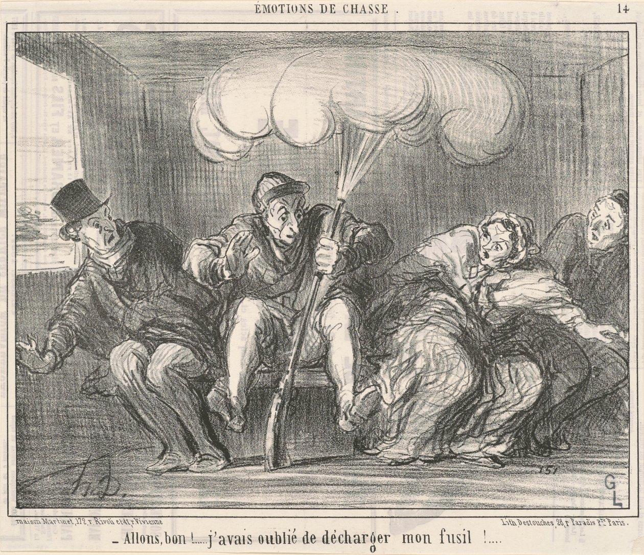 Tule hyvä! Unohdin purkaa aseeni! tekijältä Honoré Daumier