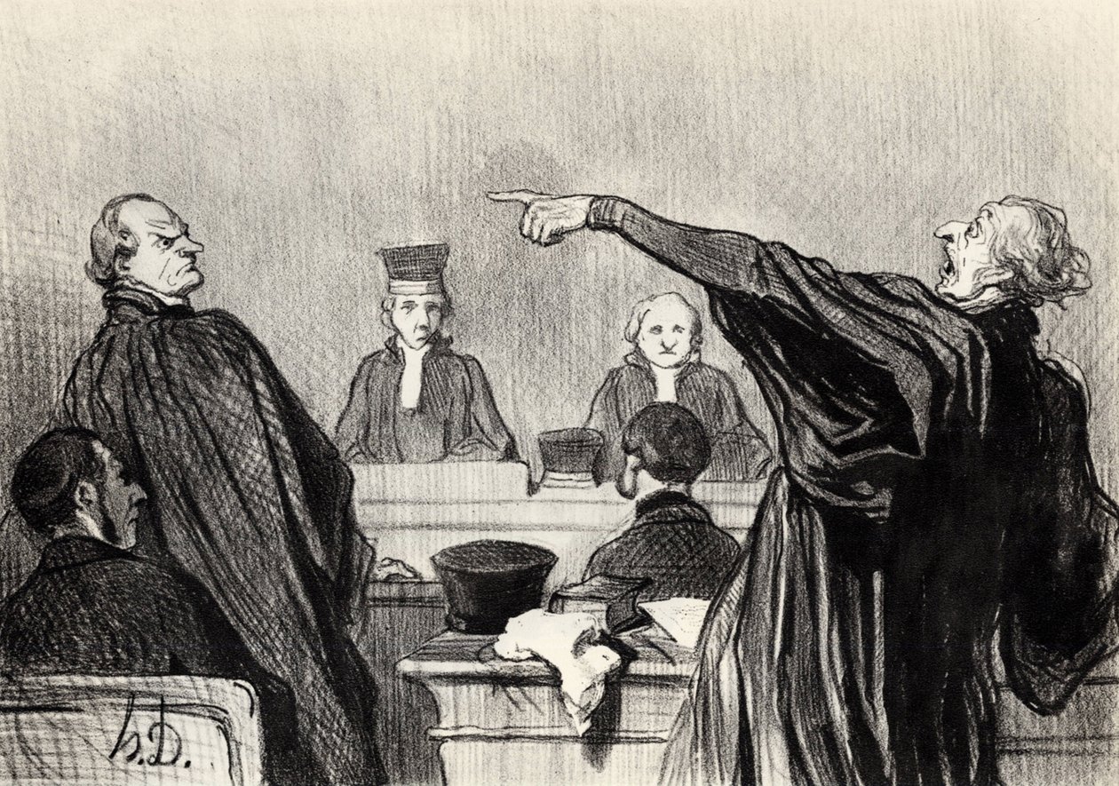 Asianajaja, joka on ilmeisesti täysin vakuuttunut... Sarjasta Les gens de justice, 1845 tekijältä Honoré Daumier