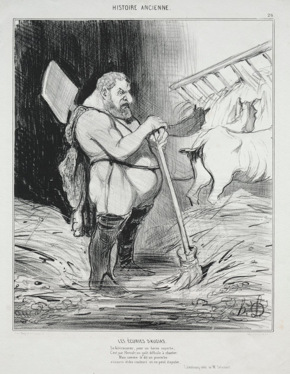 Muinainen historia, levy 26: Augeasin talli, 25. syyskuuta 1842. tekijältä Honoré Daumier