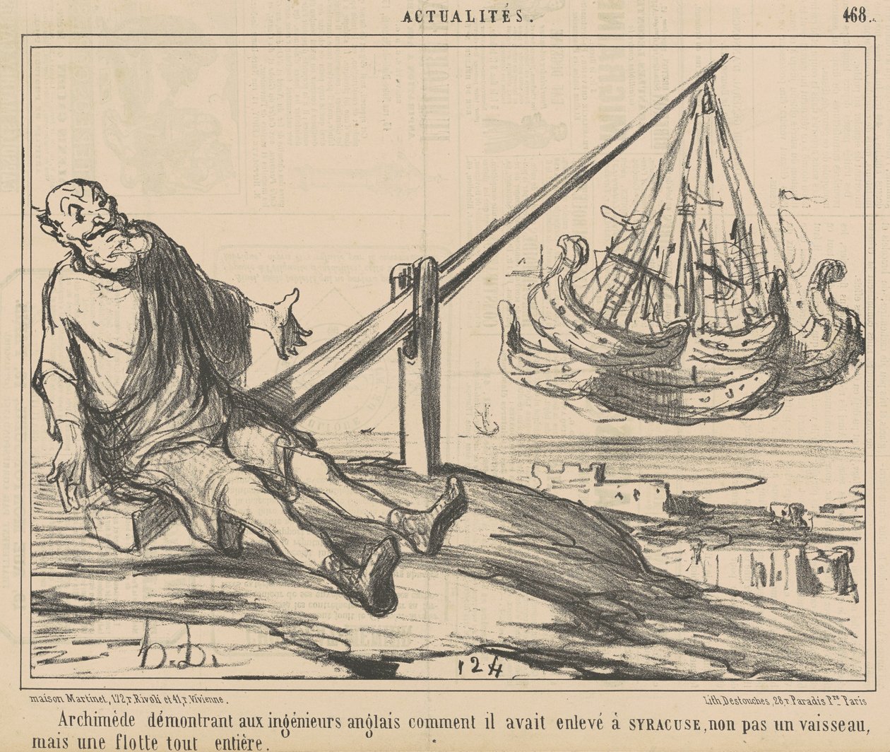 Archimedes demonstroi englantilaisille insinööreille... tekijältä Honoré Daumier