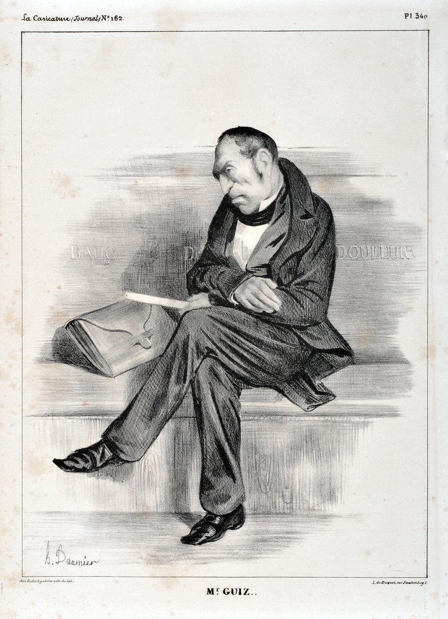 Honore Daumierin (1808-1879) taideteos. Charivari on vuodelta 1833: Serie Celebrites de la caricature “” M. Guiz...”” KUUTATAIDEMUSEO – PALACE LONGCHAMP, MARSEILLE tekijältä Honoré Daumier