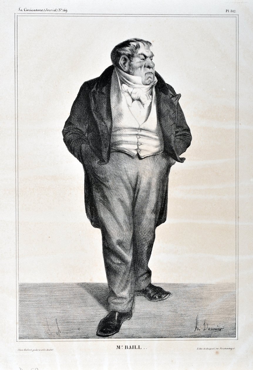 Honore Daumierin (1808-1879) taideteos. Charivari on vuodelta 1833: Serie Celebrites de la caricature "" Mr. Baill..."" KAUPUTAIDEMUSEO - PALACE LONGCHAMP, MARSEILLE tekijältä Honoré Daumier