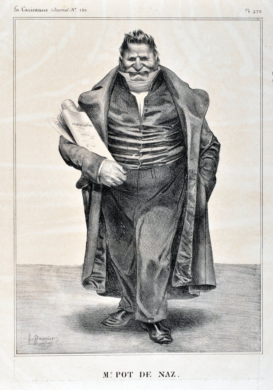 Honore Daumierin (1808-1879) taideteos. Charivari on vuodelta 1833: Serie Celebrites de la Caricature "" M.Pot de Naz "" MUSEE DES BEAUX ARTS - PALAIS LONGCHAMP, MARSEILLE tekijältä Honoré Daumier