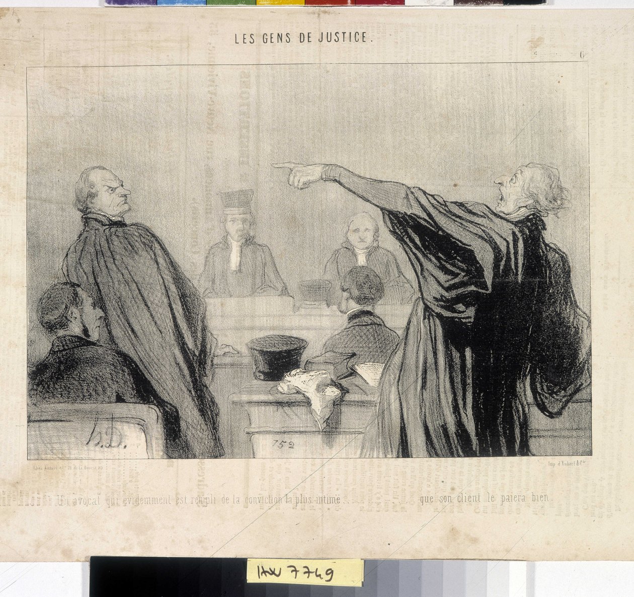 Honore Daumierin (1808-1879) taideteos. Charivari on vuodelta 1845: Serie LES PEANS DE JUSTICE. "Lakimies, joka on ilmeisesti täynnä intiimimpää vakaumusta... että hänen asiakkaansa maksaa hänelle hyvin""" MUSEE DES BEAUX ARTS - PALAIS LONGCHAMP, MARSEILLE tekijältä Honoré Daumier