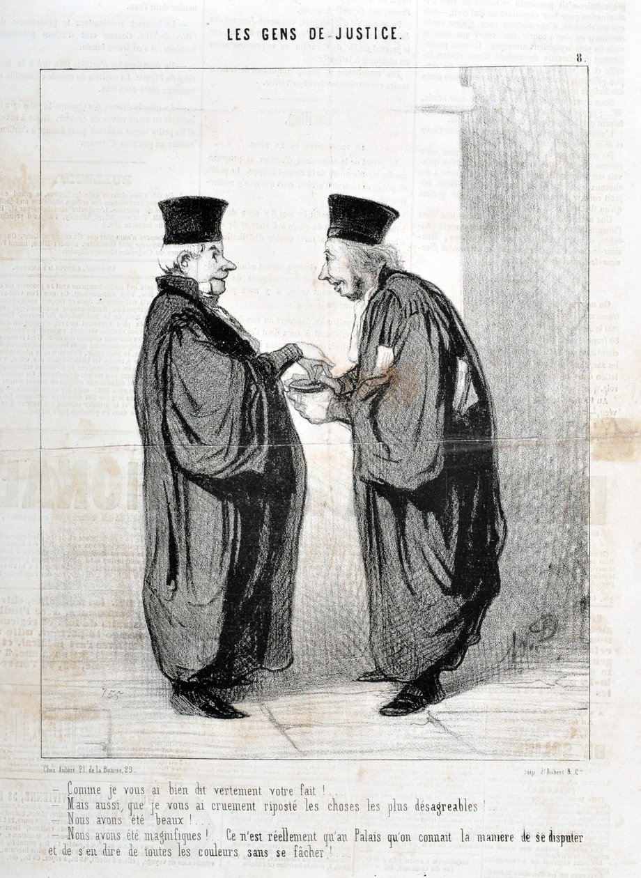 Honore Daumierin (1808-1879) taideteos. Charivari on vuodelta 1845: Serie LES PEOPLES DE JUSTICE "" - Kuten sanoin sinulle totisesti sinun tosiasiasi! Olimme kauniita. Olimme kauniita!... Vain Palais