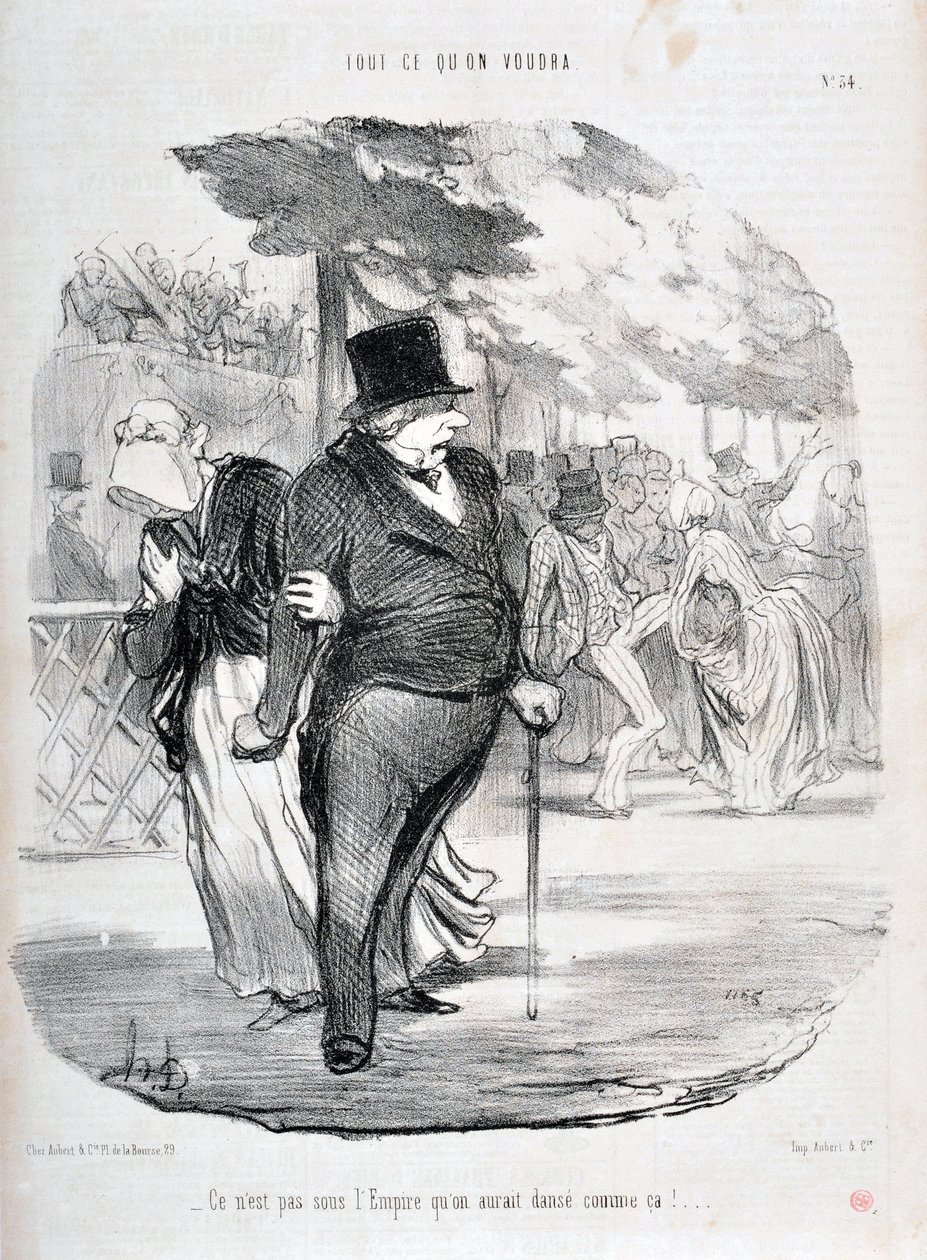 Honore Daumierin (1808-1879) taideteos. Charivari on vuodelta 1849: Sarja KAIKKI MITÄ TULETT “” Ei ole Imperiumin alla, että tanssiisimme näin!...”” KUUTATAIDEMUSEO - PALACE LONGCHAMP, MARSEILLE tekijältä Honoré Daumier