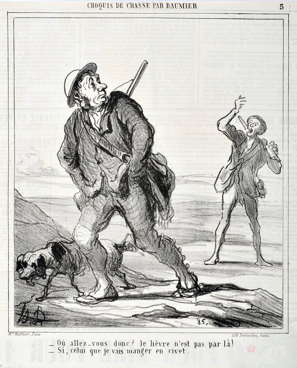 Honore Daumierin (1808-1879) Charivari on vuodelta 1864: Serie Sketch de Chasse “” Ou va donc? Jänis ei ole siellä läpi! - Jos aion syödä sivetissä”” MUSEE DES BEAUX ARTS – PALAIS LONGCHAMP, MARSEILLE tekijältä Honoré Daumier