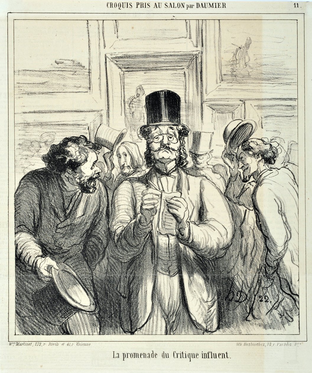 Honore Daumierin (1808-1879) taideteos. Charivari on vuodelta 1865: Sarjaluonnokset, jotka on otettu Salon La promenade du Critiquessa, vaikutusvaltainen MUSEE DES BEAUX ARTS - PALAIS LONGCHAMP, MARSEILLE tekijältä Honoré Daumier