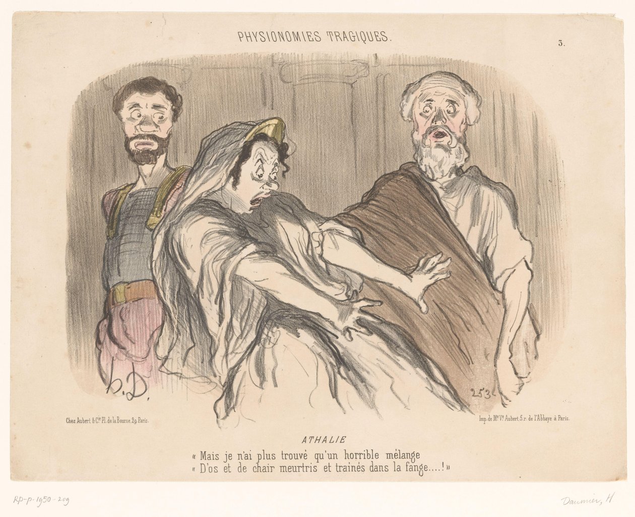 Atalja näkee pelottavan näyn Athalie (otsikko esineessä) Traagiset kasvot (sarjan nimi) Physionomies tragiques (sarjan nimi esineessä) tekijältä Honoré Daumier