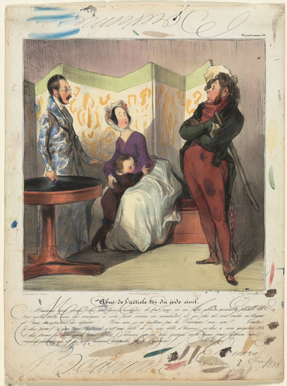 Caricaturana plate 50: Siviililain 24 §, 1837 rikkominen. tekijältä Honoré Daumier