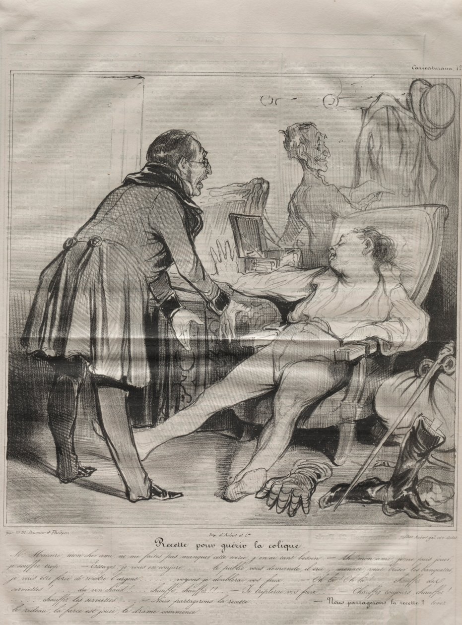 Caricaturana, levy 72: Recipe to Cure Colic, 14. tammikuuta 1838. tekijältä Honoré Daumier